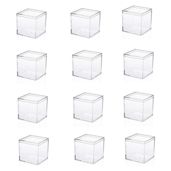 Gift Box Transparent Acrylic Candy Box Cube Case Plastic Divider Case Storage Box for Small Items Cubes Accessories Parts Bead Storage Refill Containers 12 Pcs