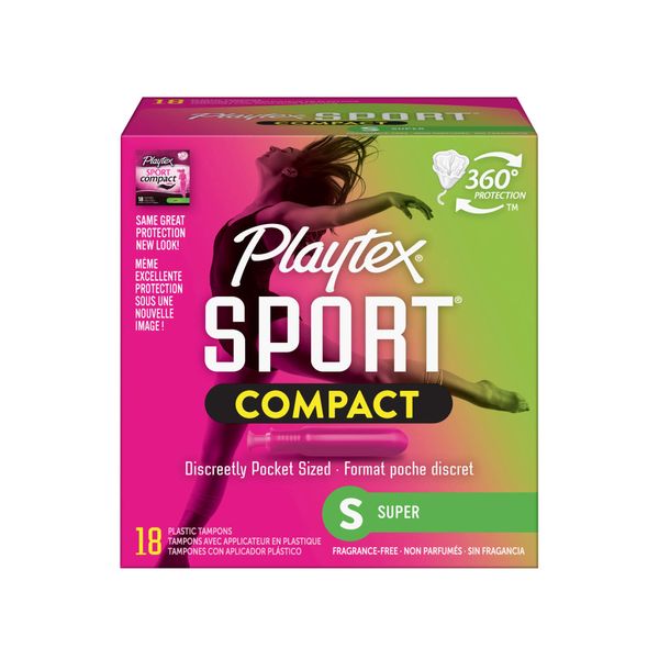 Playtex Sport Compact Tampons Super Absorbency, Unscented, 18 Count