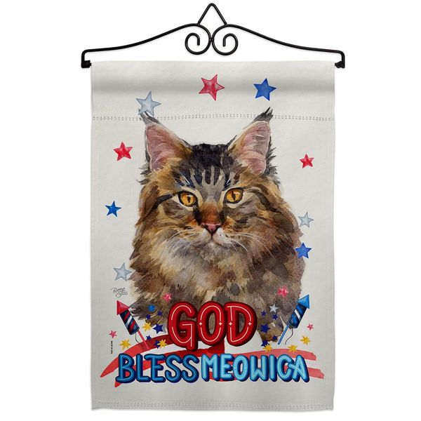 Breeze Decor Patriotic Maine Coon Garden Flag Set Wall Hanger Cat Kitten Meow Spoiled Paw Fur Pet Nature Farm Animal Creature House Banner Small Yard Gift Double-Sided, Made in USA