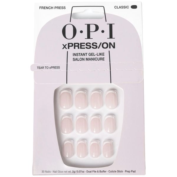 OPI xPRESS/ON Press On Nails, Up to 14 Days of Wear, Gel-Like Salon Manicure, Vegan, Sustainable Packaging, With Nail Glue, Short and Long Iconic Shades, French Press Nude Nail Polish