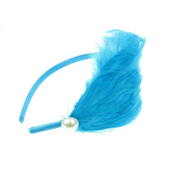 Turquoise Feather Pearl Fascinator Hair Band Headband 1920 Flapper Wedding Races for Women Girls by Glitz4Girlz