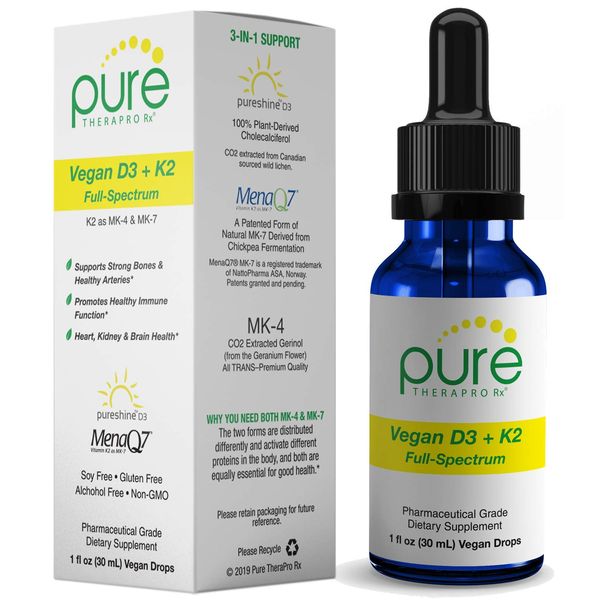 Vegan D3 + K2 Organic Full Spectrum Liquid for Maximum Absorption | 5 Drops = 5,000 IU Micellized Vitamin D3 + 680 mcg Vitamin K2 (MK4 & MK7 as MenaQ7) | Lab Tested for Potency & Purity, 1 FL Oz