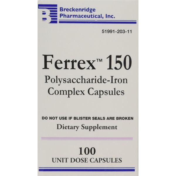 Ferrex 150 Polysaccharide Iron Complex Capsules by Breckenridge - 100 Ea