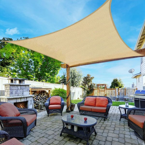 LOVE STORY 8' x 12' Rectangle Sand Sun Shade Sail Canopy UV Block Awning for Outdoor Patio Garden Backyard