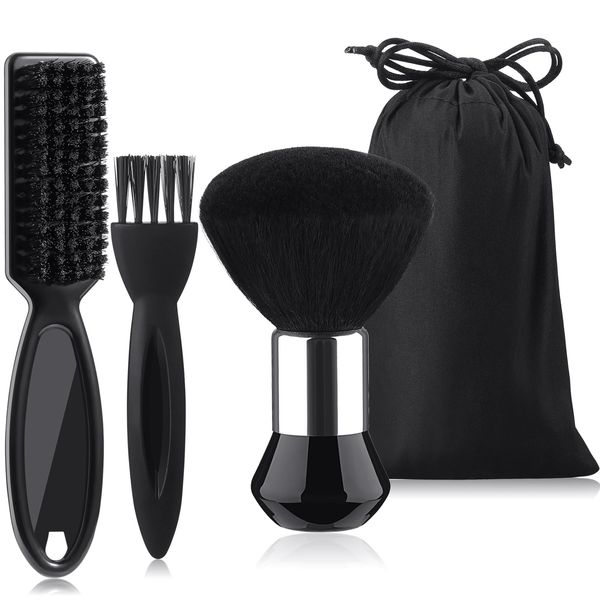 Patelai 3 Pieces Neck Duster Brush Barber Hair Blade Clipper Cleaning Brush Soft Nylon Trimmer Shaver Razor Cleaning Brush with Storage Bag for Hair Styling (Black)