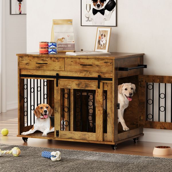 39 in Dog Crate Furniture Wooden Indoor Dog Kennel End Table Pet Furniture cage