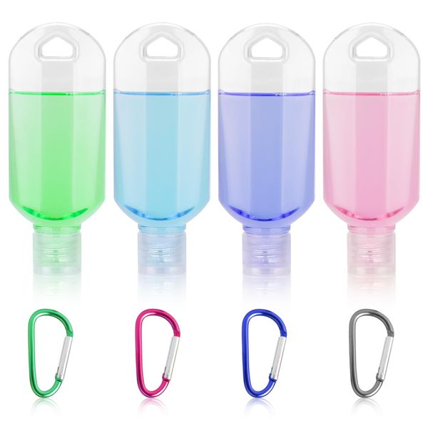 Chyaya 4PCS 50ml Refillable Travel Bottles, Hand Sanitizer Bottles with Clip, Portable Plastic Travel Bottles Leakproof Squeeze Bottles with Flip Cap for Outdoor/School/Work/Travel