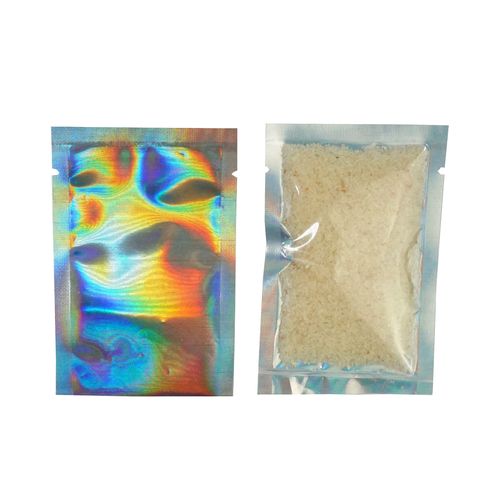 QQ Studio Bulk Holographic Heat Seal Bags, Rainbow Foil Spa Supply Sample Pouches, Heat Seal Iridescent Baggies, Open Top Bags for Lip Gloss and Nails (3.9 Inch x 5.9 Inch, x100 Clear Holographic)