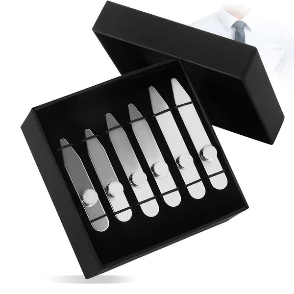 AOLVO Stainless Steel Collar Stiffeners with 6 Magnets, Aolvo Magnetic Collar Stays Metal Shirt Collar Stiffeners for Men, 3 Sizes in a Gift Box(2.2/2.5/2.75)