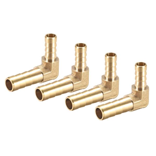 uxcell Barb Brass Hose Fitting 8mm-6mm 90 Degree Elbow Pipe Connector Coupler Tube Adapter 4pcs