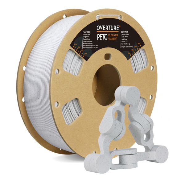 OVERTURE PETG Filament 1.75mm 3D Printer Filament PETG,1kg Spool (2.2lbs), Dimensional Accuracy +/-0.03mm, Fit Most FDM Printer(Rock White)