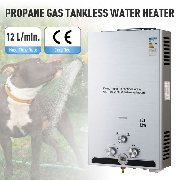 CO-Z 12L LPG Tankless Propane Gas Water Heater w 20.4kW Heat Output LED Display