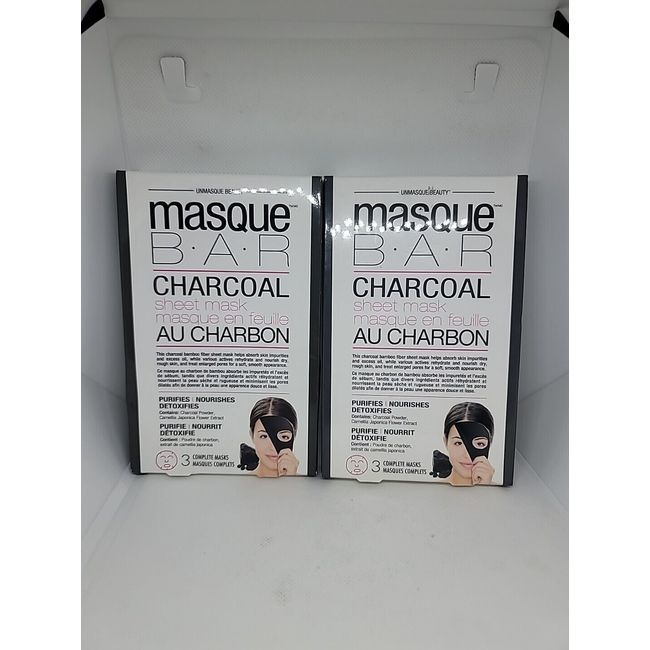 2X Masque Bar Charcoal Face Mask Brightening Cosmetic 3 Sheets Each