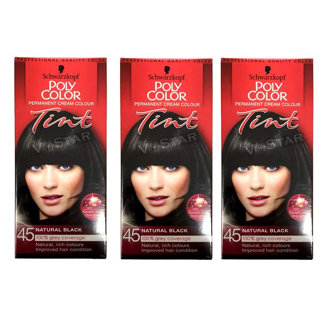 Schwarzkopf Poly Tint Colour, Natural Black Number 45 - Pack of 3 by Schwarzkopf & Henkel