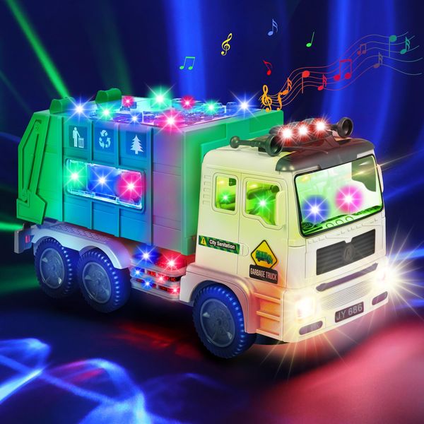 choopheme Garbage Truck Toys with Music 4D Led Light Automatic Bump Light up Toys Garbage Truck Engine Push Car Toy Vehicle Trash Truck for Toddler Kids Toy 3 4 5 Year Old Up Boy Girl Birthday Gift