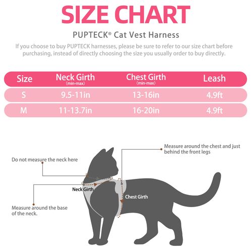 PUPTECK Cat Harness and Leash Set Escape Proof Reflective Cat Walking Harness Adjustable Soft Breathable Mesh Vest for Small Pets, Pink Flowers, M