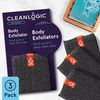 Cleanlogic Detoxify Purifying Charcoal Infused Exfoliating Body Scrubber, Reusable Exfoliator Tool for Smooth and Softer Skin, Daily Skincare Routine, 3 Count Value Pack