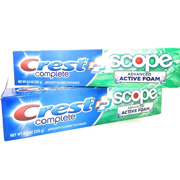 Crest Complete Toothpaste Plus Scope Advanced Active Foam, Striped, 8.2 oz (2Pack)