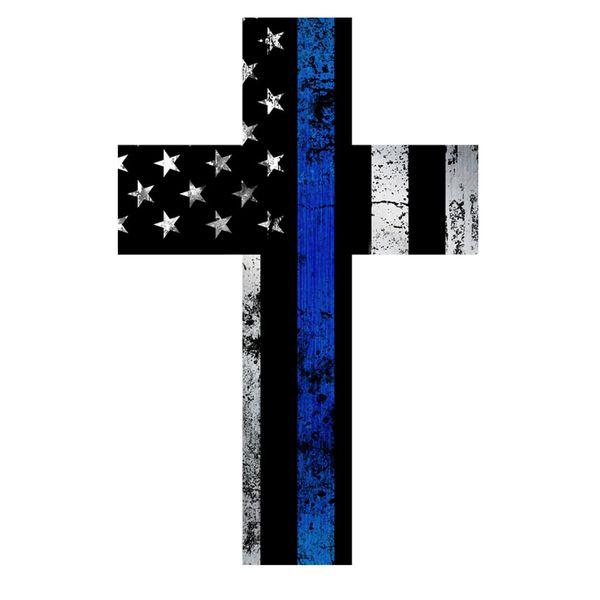 Reflective Thin Blue Line Cross Sticker