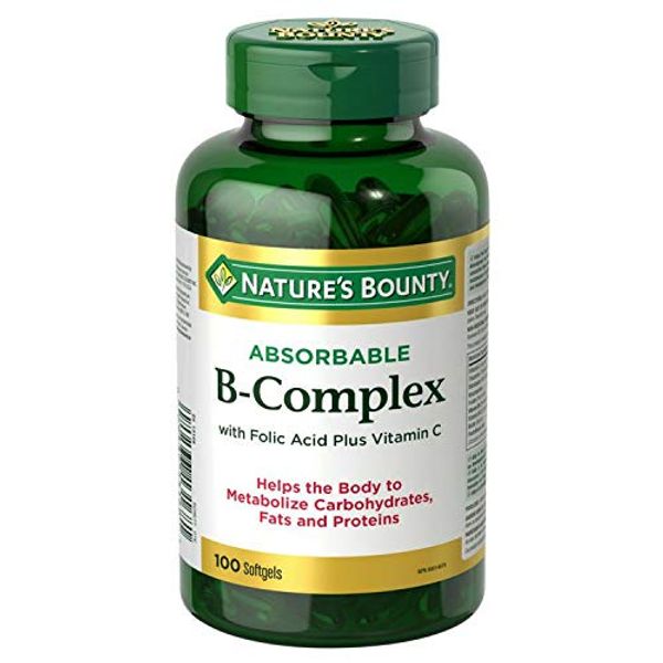 Nature's Bounty Absorbable B-Complex with Folic Acid Plus Vitamin C, 100 Softgels