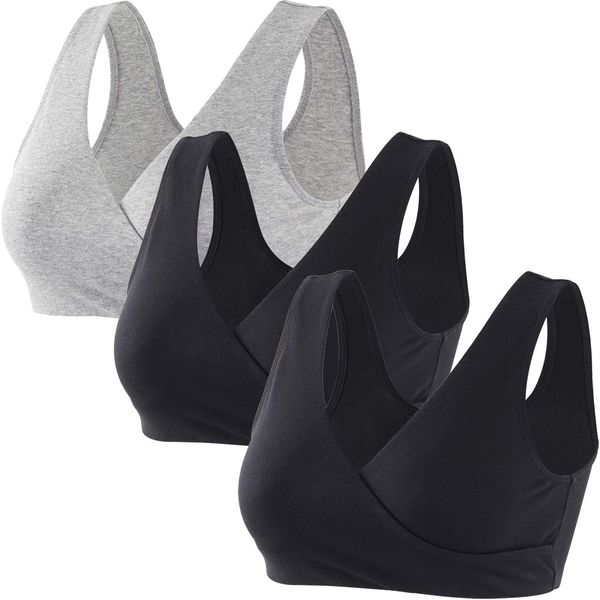 ZUMIY Maternity Nursing Bras, Seamless Maternity Bra for Pregnancy & Breastfeeding, Comfortable Wireless Bra Night Sleep Top (M, Black+Black+Grey/3pack)