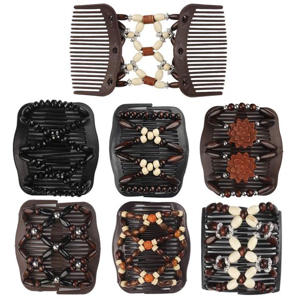 Dadabig 7 PCS Beaded Hair Combs, Stretchy Double Hair Comb Elastic Comb Double Hair Combs Clips Hair Clip Stretchy for Women Girls Hair Accessory DIY Hair Styling Tool, 7 Styles