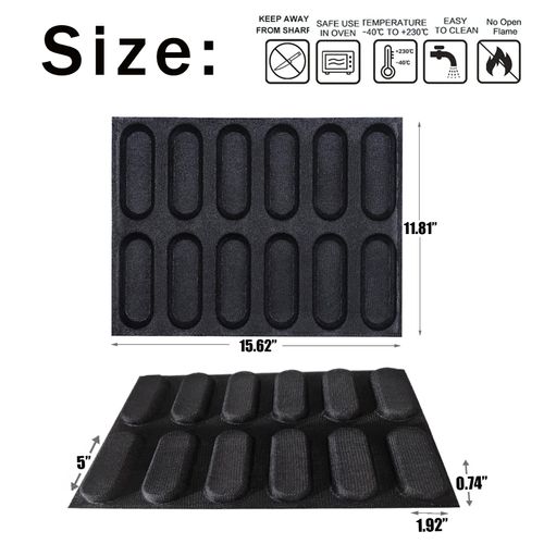 Dioycli Hot Dog Bun Mold Mini Sandwich Baking Molds Silicone French Baguette Bread Pan 12 Loaf Food grade Perforated Bread Forms