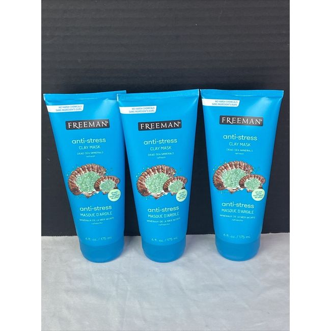 3 PK FREEMAN Anti-Stress Dead Sea Minerals Clay Mask 6 Oz Each