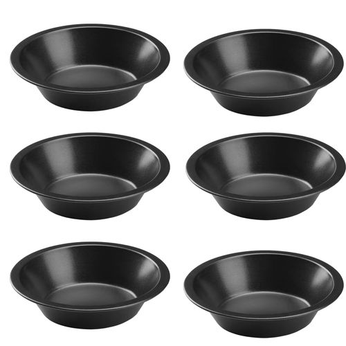 HYTK Small Pie Pans 4 1/3 Inch Mini Round Bread Cake Burger Buns Baking Pans for Oven Air Fryer Compatible with Instant Pot Nonstick Carbon Steel BPA Free 6 Pack