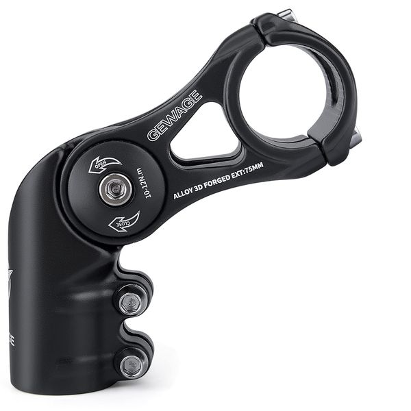 GEWAGE Bicycle Stem, 1.2 inches (31.8 mm), 130 Degree Angle Adjustment, Handle Stem, 3.0 / 3.7 / 5.1 inches (75 / 95 / 130 mm), Adjustable Stem (XT-A825D-75)