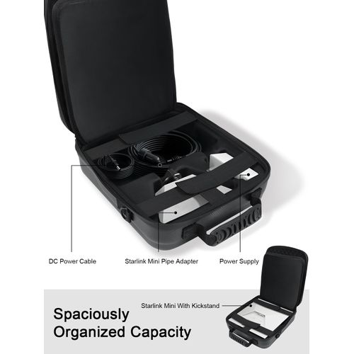 MeloSync Starlink Mini Case – Protective Travel Carrying Case for Starlink Mini Dish, Kickstand, Pipe Adapter, Power Adapter & Cables Splash-Resistant, Shockproof, Lightweight for Travel