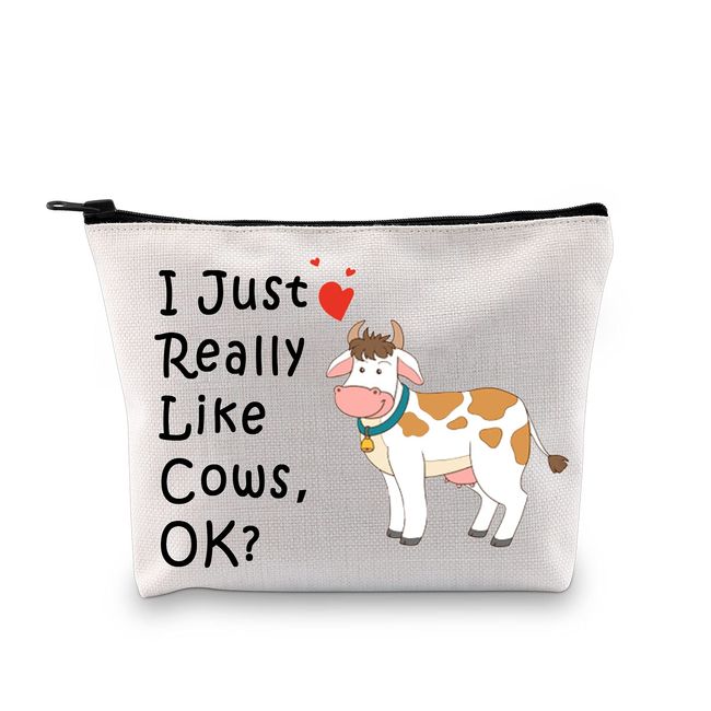 PXTIDY Funny Cow Makeup Bag Cow Lover Gift I Just Really Like Cows Cute Animal Cow Travel Cosmetics Bag Pet Pygmy Cows Gift for Cow Girl Farmer Moo Bitch Gift