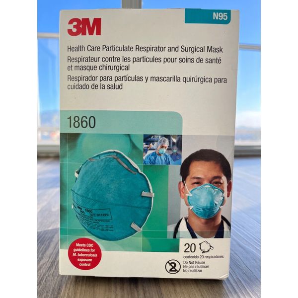 3M 1860 Health Care Particulate Respirator and Surgical Mask, N95, 20 Per