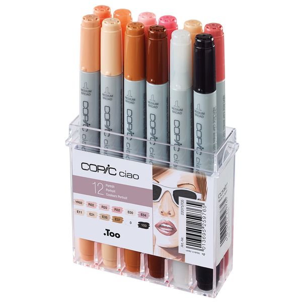 Copic Ciao Coloured Marker Pen - Set of 12 Portrait, For Art & Crafts, Colouring, Graphics, Highlighter, Design, Anime, Professional & Beginners, Art Supplies & Colouring Books