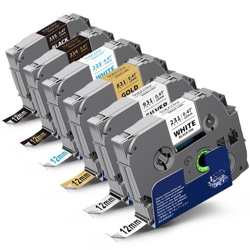 Topcolor 6-Pack 12mm 0.47" Laminated Multi-Color Label Tape Compatible for Brother Tze-931 Tze-831 Tze-233 Tze-334 Tze-335 P Touch Tape Tze Tz 12mm 0.47" Color for PTH110 PTD220 PTD210 PTD400 PTD610BT