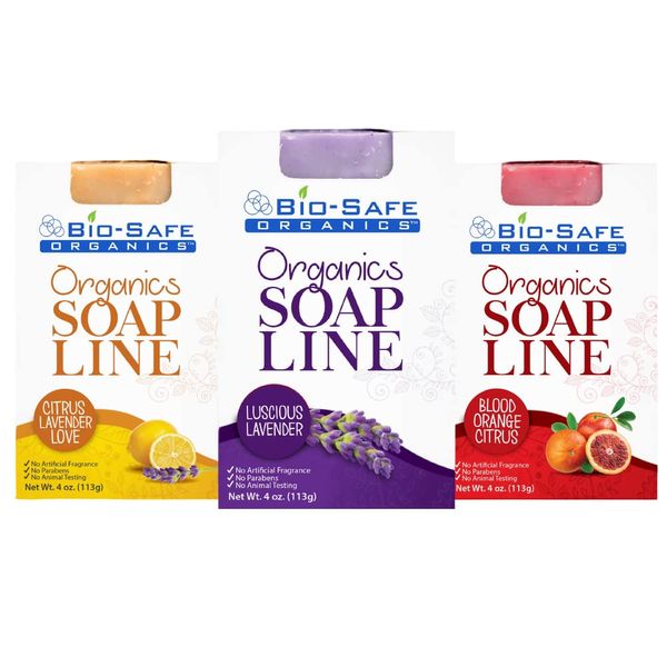 Bio-Safe Organics Top Selling Soaps Bundle 1 - Pack of 3 - Organic Handmade All Natural 100% Organic