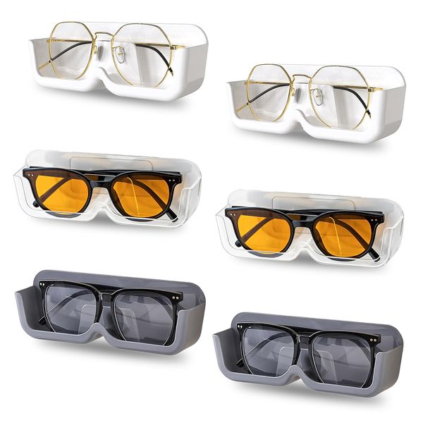 LZYDKH 6 Stück Brillenhalter Wand, Brillenablage Selbstklebend Sonnenbrillen Aufbewahrung Brillen Organizer Hängend Brillenständer zum Aufhängen Brille(Grau, Transparent, Weiß)