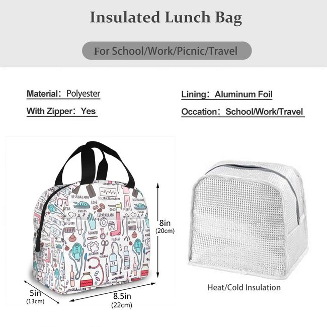 Nurse Insulated Lunch Bag for School Office Portable Thermal Cooler Lunch  Box