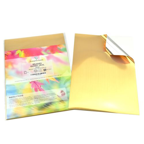 Evergreen Goods 10 Sheets A4 Self Adhesive Brushed Gold Sticker Vinyl, Inkjet & Laser Printable | Waterproof & Sticky Back | Suitable for Cricut, Silhouette & Other Cutters | Sticker Label Making