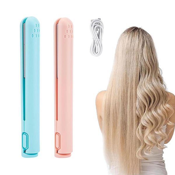 Mini Dual-Purpose Curling Iron, Cordless Hair Straighteners Curler, Ceramic Mini Hair Curling Iron for Short and Long Hair,Portable Mini Hair Curler, Suitable for Home and Travel (Blue)