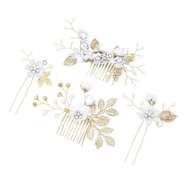 Toyvian Bride Hair Piece 4pcs Handmade Wedding Hair Comb Clip Floral Girls Bridal Hair Accessories Rhinestone Hair Piece for Brides and Bridesmaid (White) Bridal Hair Accessories