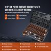 Impact Sockets Set 34pcs 6-Point 1/2in Drive Bit Ratchet Tool Kit Case