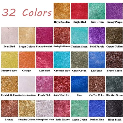 Mica Powder for Epoxy Resin, 32 Colors Mica Pigment Powder Set for Resin Art, Lip Gloss, Soap Making Dye, Slime and DIY Craft (5g/0.18oz Each Bottle)