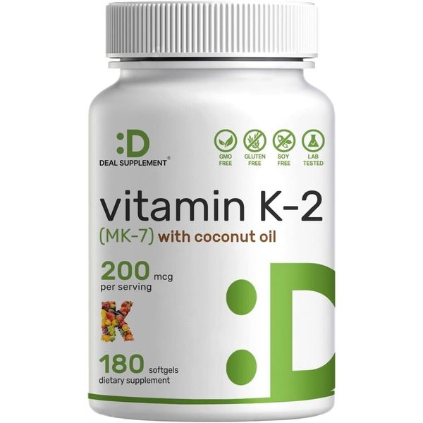 Vitamin K2 MK-7 200mcg w/ Virgin Coconut Oil 8 Months Supply- 180 Softgels