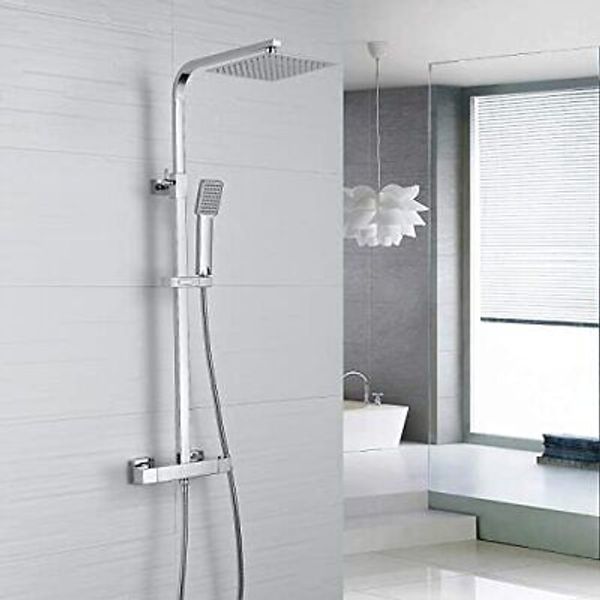 Thermostatic Mixer Shower Set,  Square Chrome Bathroom Thermostat Shower