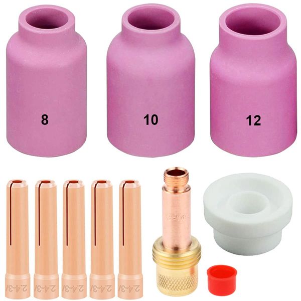 QAQGEAR 10Pcs TIG Welding Torches Kit Collet Body #8#10#12 Alumina Nozzle Consumables Kit Accessories for WP-17/18/26 TIG Welding Torch