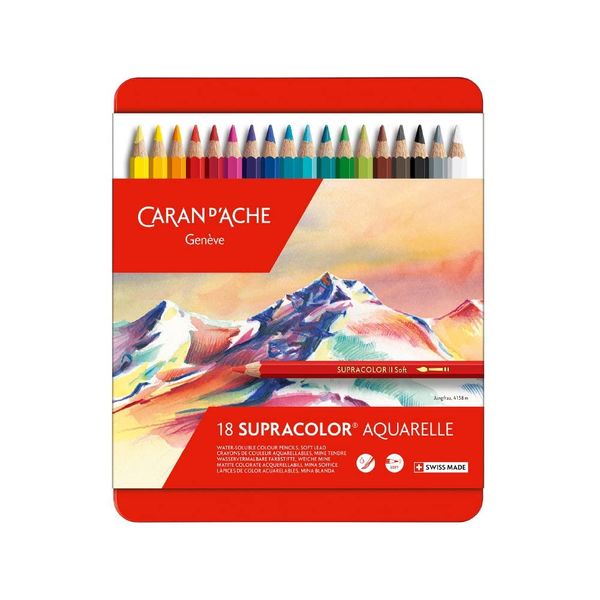 Caran Dache Metal tin with 18 assorted colours