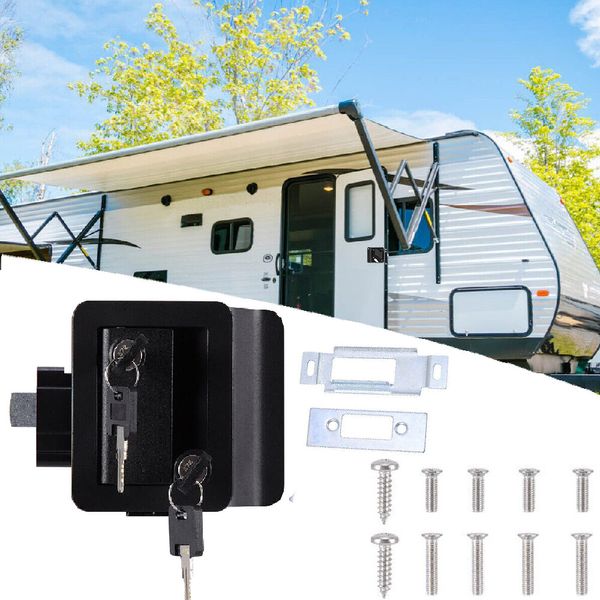Black RV Paddle Entry Door Lock Latch Handle Knob Deadbolt For Camper & Trailer