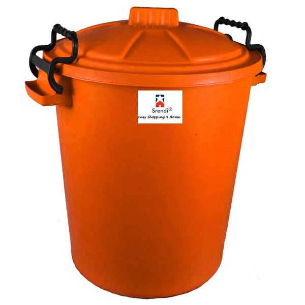 Srendi® 50L Plastic Bin/Waterfroof/Rodent Proof/Ideal for Outdoor/Animal Feed/Food/Storage/Flour Locking Lid (Orange)