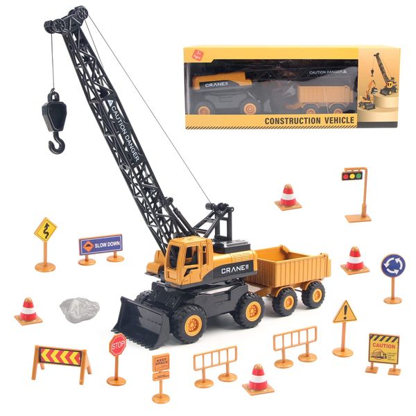 Manrock Construction Crane Truck Toys,Lifting Crane Bulldozer Model Toys Vehicle for Kids Gifts, Engineering Outdoor Sandbox Truck Toys Playset for 3+ Year Old Toddlers Boys